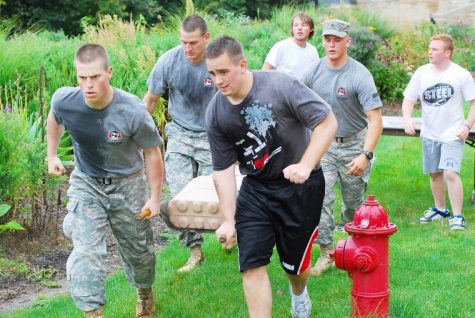 Cadets Denna, Scott, Zastany and Reo race to the finish of the third challenge during last year's ROTC Confidence Course Aug. 27, 2009.