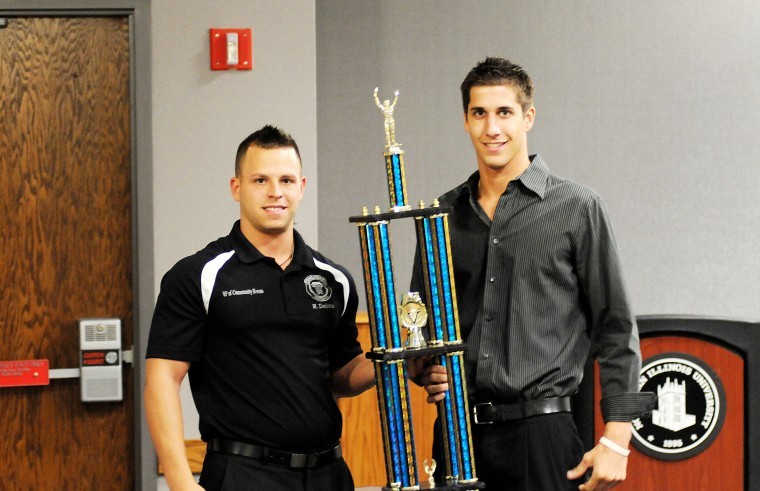 Jeremy Wicklund accepts the 2009 IFC All Sports Challenge first place award on behalf of Phi Sigma Kappa. 