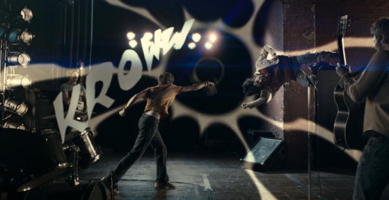 Scott Pilgrim played by Michael Cera, fights one of Ramonas evil exes in Scott Pilgrim vs. the World.