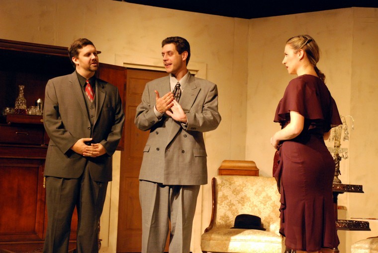 Chris Roe (left), James J. Malouf (center) and Sheryl Bragg (right) in a scene from Agatha Christies And Then There Were None. The play is currently running through Sunday at Stage Coach Theatre in downtown DeKalb. 