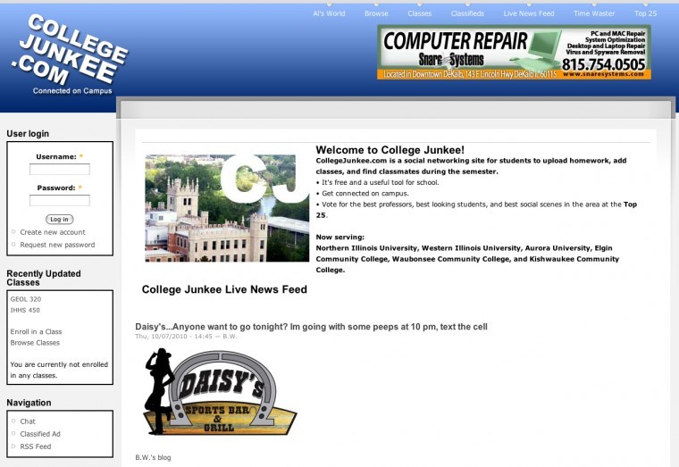 Collegejunkee.com combines academics and a social network site rolled into one. 