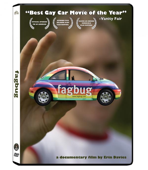 DVD box art for the documentary Fagbug that chronicles Erin Davies journey across America in her car, which was vandalized with homophobic slurs. Fagbug will be shown at NIU tonight at 7 p.m.