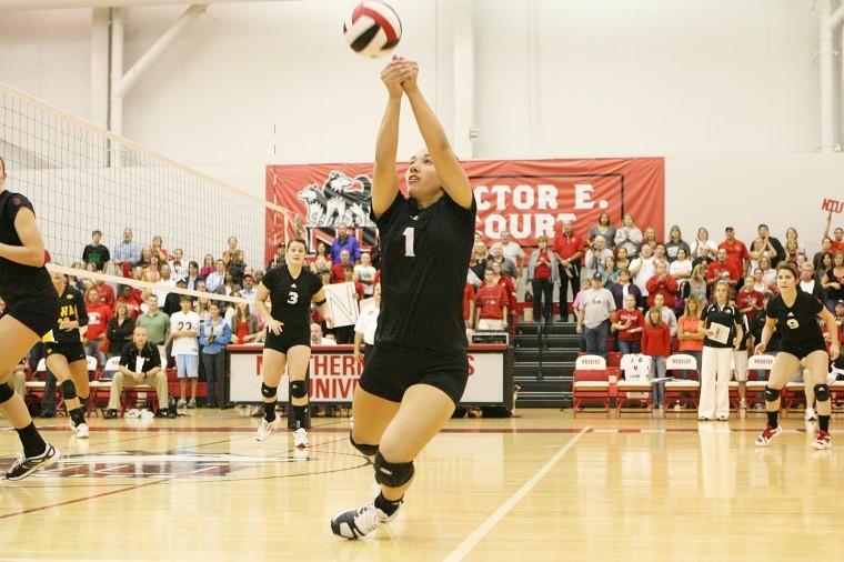 Freshman volleyball player Justine Schepler, pictured, and her brother, junior football player Jason Schepler, try to support each other as much as possible as NIU athletes. 