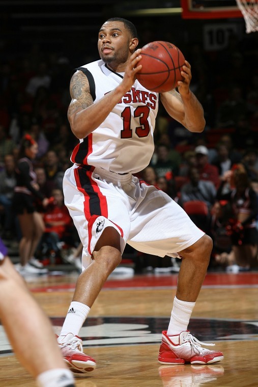 Xavier Silas looks for a pass during a game earlier this season. Silas tied for career high in points scoring 34 points in a game against DePual. NIU would end up losing 86-84