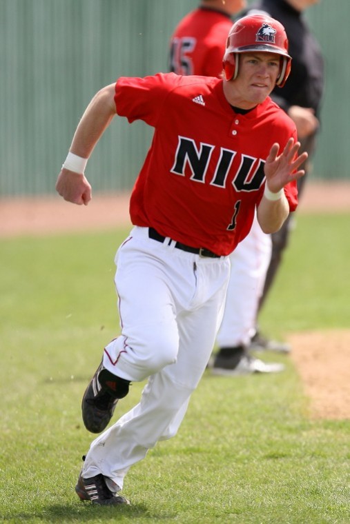 NIU’s Alex Jones rounds third base last weekend against Toledo.