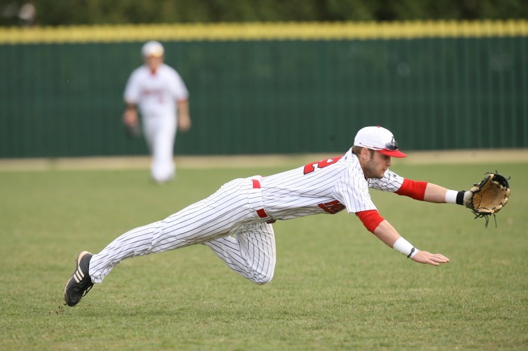 Second baseman Alex Beckmann dives for a ball in NIUs 7-4 loss to Illinois State. 