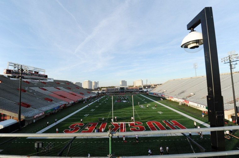 Two high-definition robotic cameras have been installed at
Huskie Stadium to eliminate the use of aerial lifts and platforms
when filming football practices.
