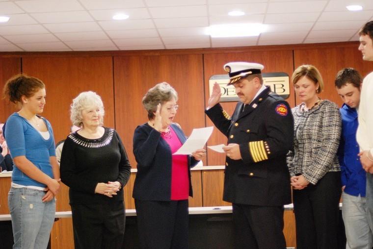 Northern Star File Photo- Bruce Harrison is sworn in as DeKalb
fire chief in January 2009.
