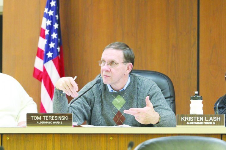 Northern Star File Photo - Second Ward Alderman Tom Teresinski
discusses the potential farmland use by the DeKalb Taylor Municipal
Airport, 3232 Pleasant St. during a city council meeting last
fall.
