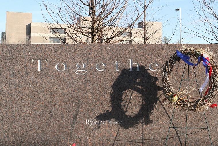 A wreath rests next to the Feb. 14 Memorial Sunday afternoon.
The presentation of the Memorial Wreaths will take place at 3 p.m.
Tuesday outside Cole Hall.
