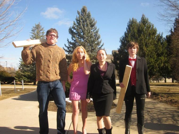 From left to right, Ryan Perry (Trace), Christina Gianneschi (Milan), Kaitlyn Finkelstein (Nina), and Caitlin Ewald (Chastity) complete the cast of Los Angeles is Underwater.
