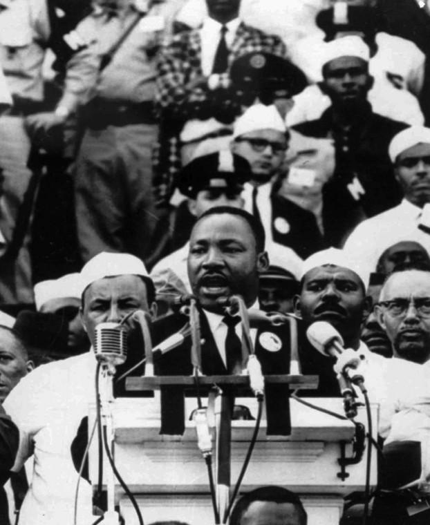 FILE- In this Aug. 28, 1963 file photo, Dr. Martin Luther King
Jr., head of the Southern Christian Leadership Conference,
addresses marchers during his Have a Dream speech at the
Lincoln Memorial in Washington.
