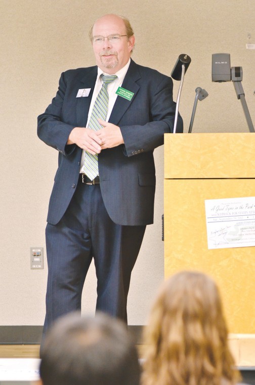 Richard Schmack spoke in a Stevenson smart classroom Wednesday evening. Schmack is running for DeKalb County states attorney this year, and took the opportunity to explain the roles of the position and why he feels he is the proper candidate.
