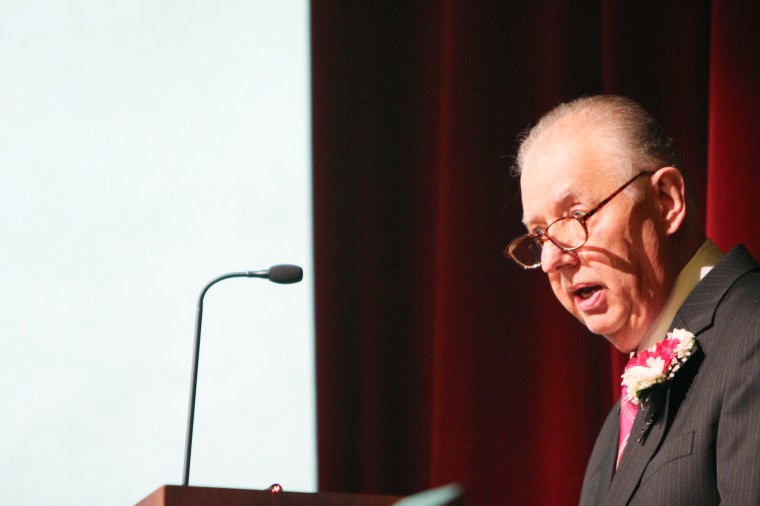 NIU President John G. Peters give his annual State of the University Address in Altgeld Hall Thursday. In his speech he announced his resignation, effective in 2013, and discussed major improvements that NIU has made over the last several years.
