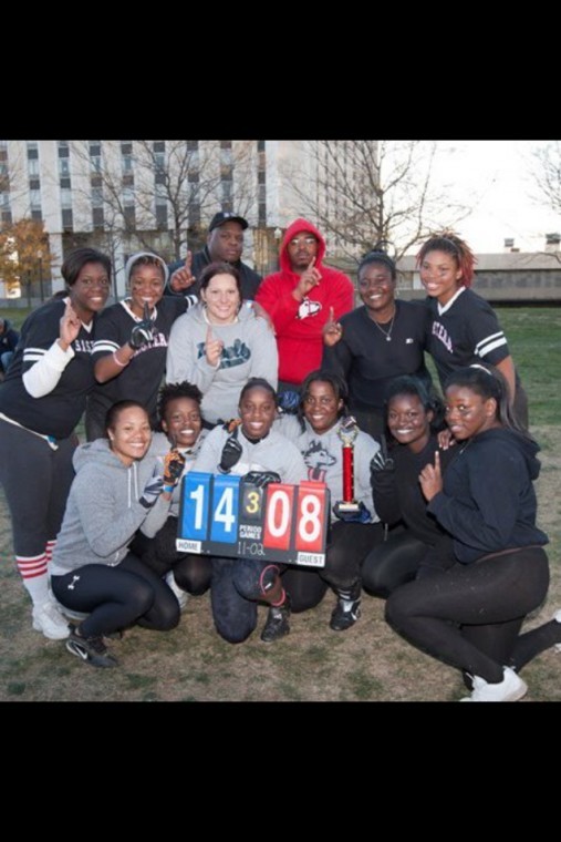 Members of S.I.S.T.E.R.S. celebrating their Powder Puff win Sunday.
