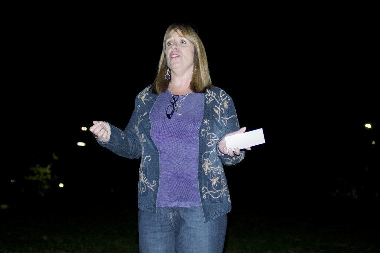 Joann Franzen candidate for state representative 45th district spoke a powerful message at the Taking Back the Night rally against domestic violence in the MLK Commons. Franzen spoke about being a victim of domestic violence as a teen.
