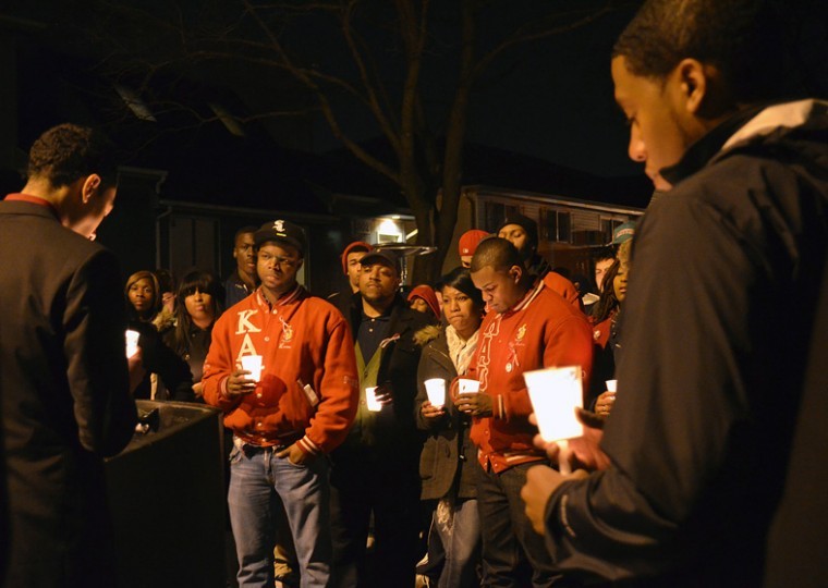 NIU students, family and friends of Steven Agee gather in November 2012 for a candlelight vigil in remembrance of Agee. Agee, a student at NIU, died in an off-campus shooting on Nov. 23, 2011.