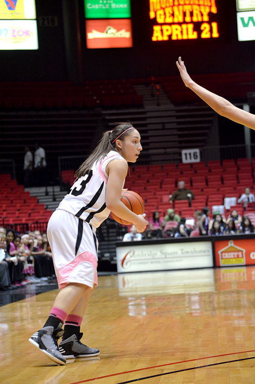 Sophomore Amanda Corral looks to pass in the game against Bowling Green University on 2/16/13.
