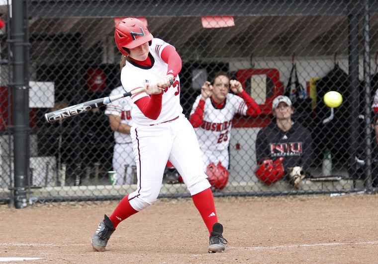 Sophomore Allyson Hecht swings at bat on April 13, 2012 during a game against University of Buffalo.
