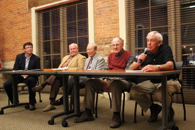 Authors of Why Sycamore Works, (from left) Robert A. Glover, Sycamore Mayor Ken Mundy, Bob Boey, Dean Copple and Clint Gittleson were part of a panel discussing Sycamores history from a social economic perspective.