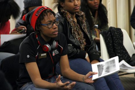 Cherifat Nola, senior political science major, took part in the diversity discussion sponsored by the Office of Student Engagement and Experiential Learning. The event was held Tuesday night in the Holmes Student Center as part of a week-long celebration of Martin Luther King Jr.’s birthday on Monday.