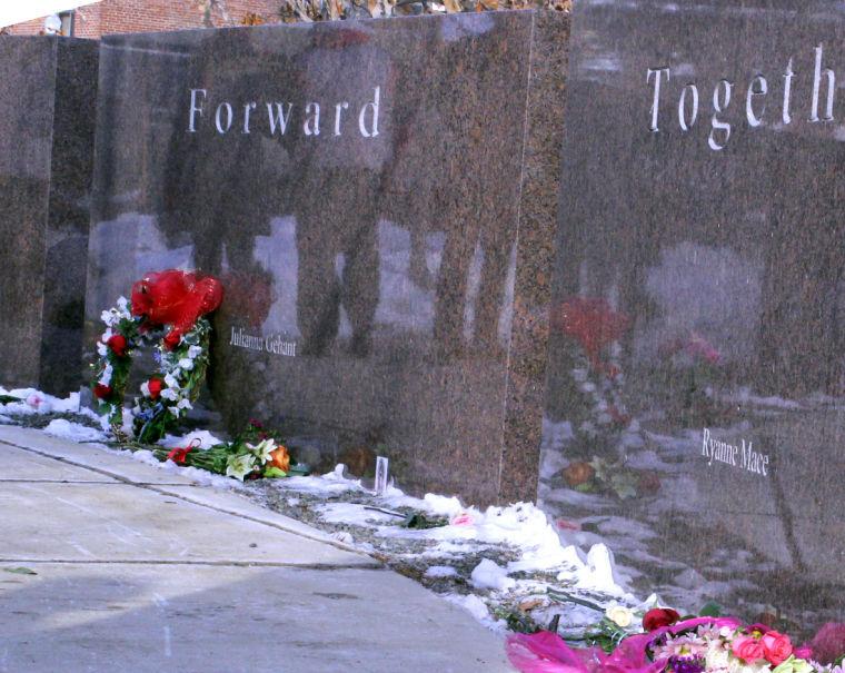 Memorial stones stand in front of Cole Hall to honor the students who were killed Feb. 14, 2008.