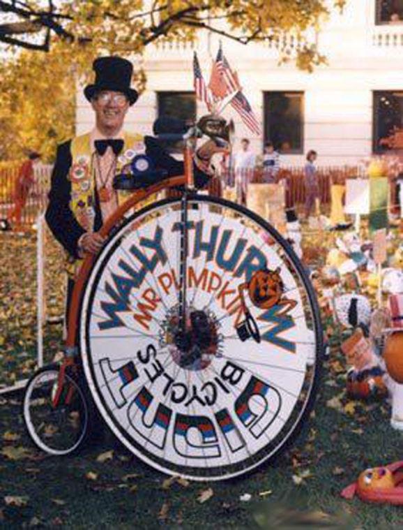 Wally Thurow, known as Mr. Pumpkin, poses in the mid-1990s during the Sycamore Pumpkin Festival. A statue of Thurow, who helped found the festival, will be unveiled today to help start this year’s Pumpkin Festival.