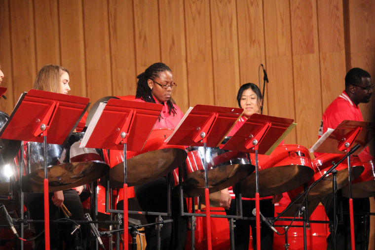 NIU Steel Band members perform “Celebrating the Past, Present and Future” Sunday in the Music Building’s Boutell Memorial Concert Hall. The show marked NIU Steel Band’s 40th anniversary.