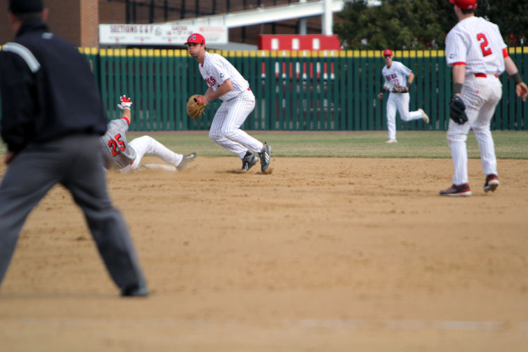Sophomore infielder Brian Sisler fields a ground ball against Illinois State Tuesday at Ralph McKinzie Field. Sisler went 3-for-3 with two walks, one run and two RBIs.