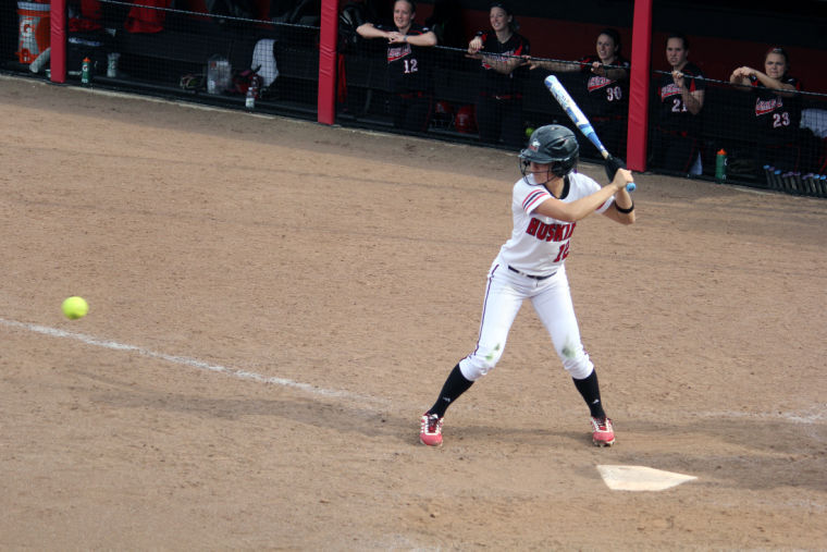 Junior+outfielder+Bryanna+Phelan+readies+to+swing+at+a+pitch+against+Ball+State+April+11+at+Mary+M.+Bell+Field.+NIU%E2%80%99s+offense+is+looking+to+rebound+vs.+Loyola+at+3+p.m.+and+5+p.m.+today+in+Chicago+after+struggling+over+the+weekend.