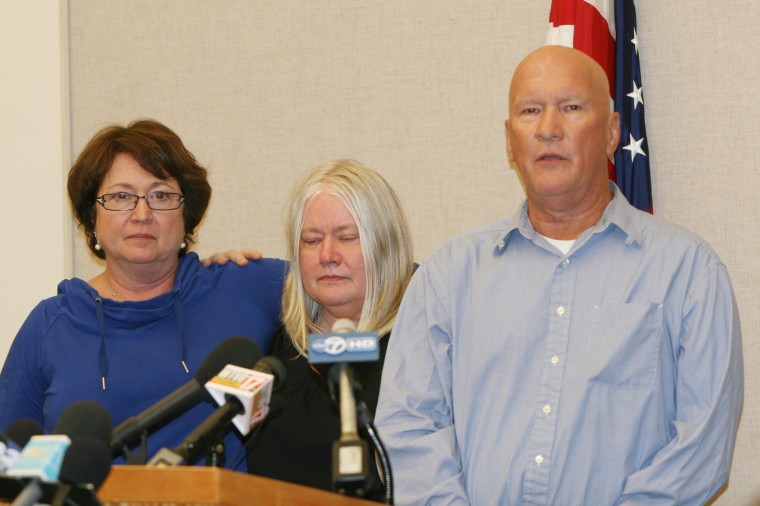 Bob Tessier, the half-brother of Jack McCullough, speaks at a press conference following the conviction of McCullough for the 1957 kidnapping of Maria Ridulph, 7. Janet Tessier, Bobs sister and McCulloughs half-sister, stands beside him. The Tessiers thanked law enforcement officials for solving the case.
