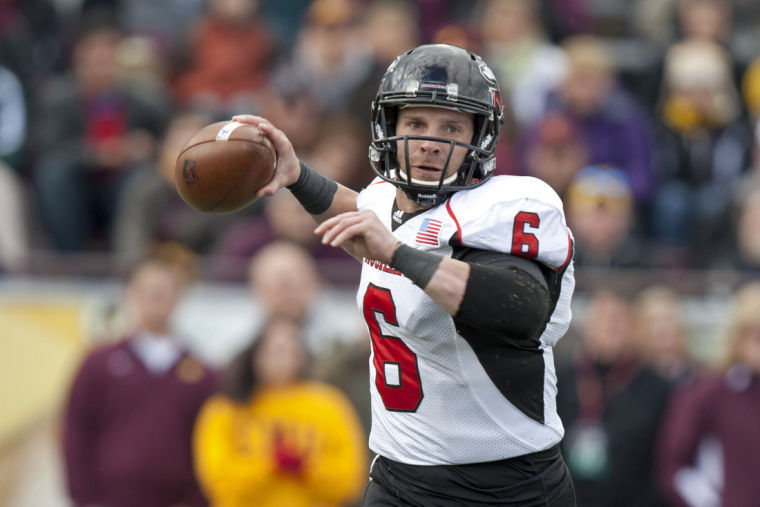 Quarterback Jordan Lynch scans and prepares to launch the ball downfield during Saturdays game against Central Michigan.