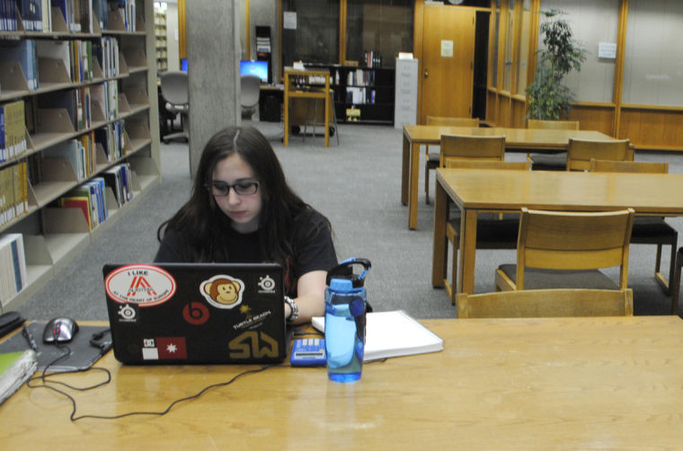 Brandi Tibbitts, sophomore environmental studies major, studies for her finals Thursday at Founders Memorial Library.