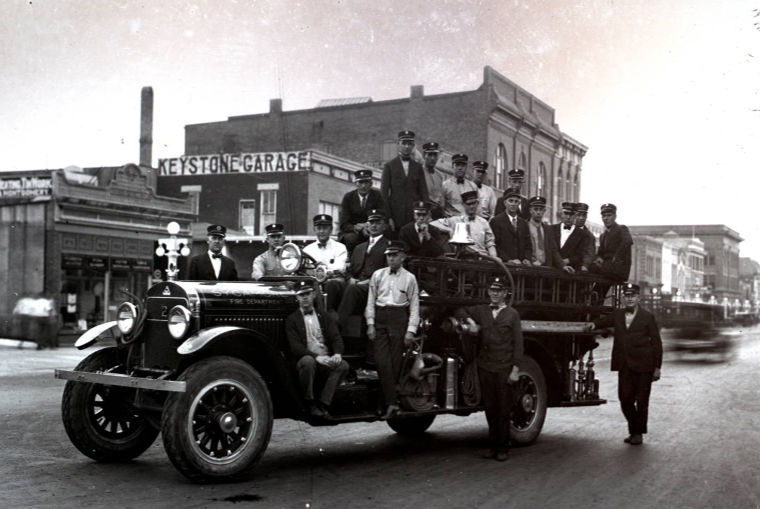 This 1926 photo shows the Sycamore Fire Department’s first motorized fire engine. A local group is raising $25,000 to restore the vehicle.