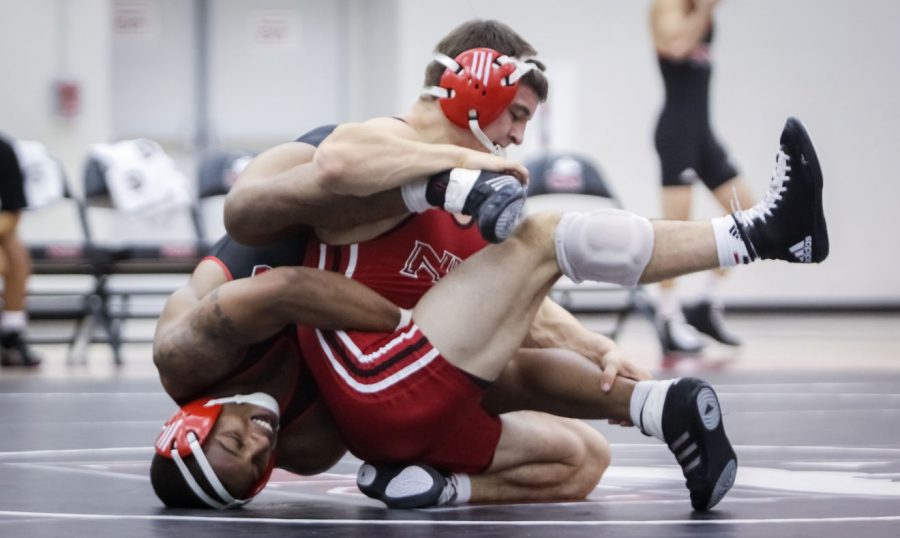 Red squad prevails in wrestling dual