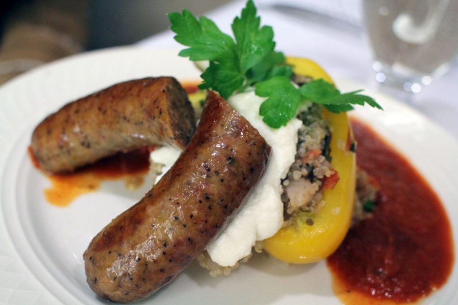 Sweet Italian sausage and stuffed pepper with ricotta cheese made for a spicy and colorful main course Tuesday at Ellington’s restaurant in the Holmes Student Center.