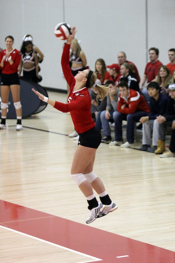 Sophomore middle blocker Jenna Radtke plays against Bowling Green Saturday. NIU won both its weekend matches and claimed the MAC West division regular season title, its second in four seasons.