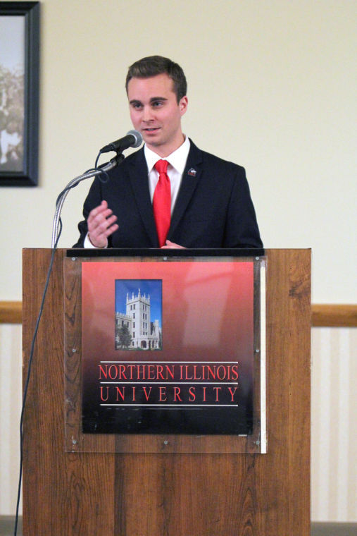 Joe Frascello, newly inaugurated Student Association president, gives thanks to the SA Senate and discusses his plans to bring small electric buses to campus during the SA Inauguration May 2.