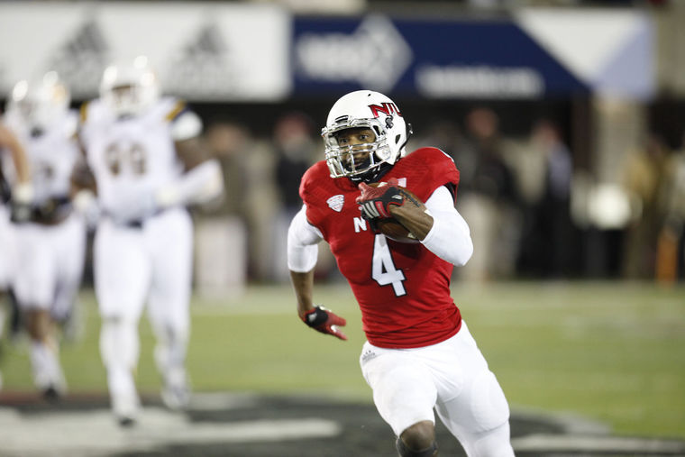 Redshirt senior wide receiver Da’Ron Brown breaks away for a touchdown in the game against the Toledo Rockets on Nov. 11 at Huskie Stadium. Brown accounted for close to 40 percent of the Huskies’ receiving yards.