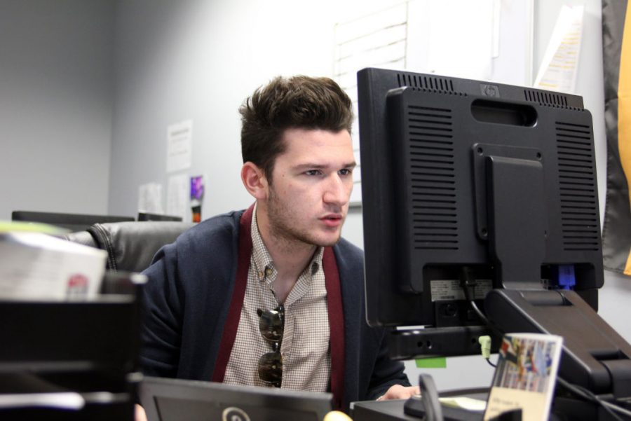 Student Association President Nathan Lupstein works at his desktop on May 4 in the Campus Activities Board office. Lupstein wants to incorporate sexual assault awareness into UNIV 101/202.  