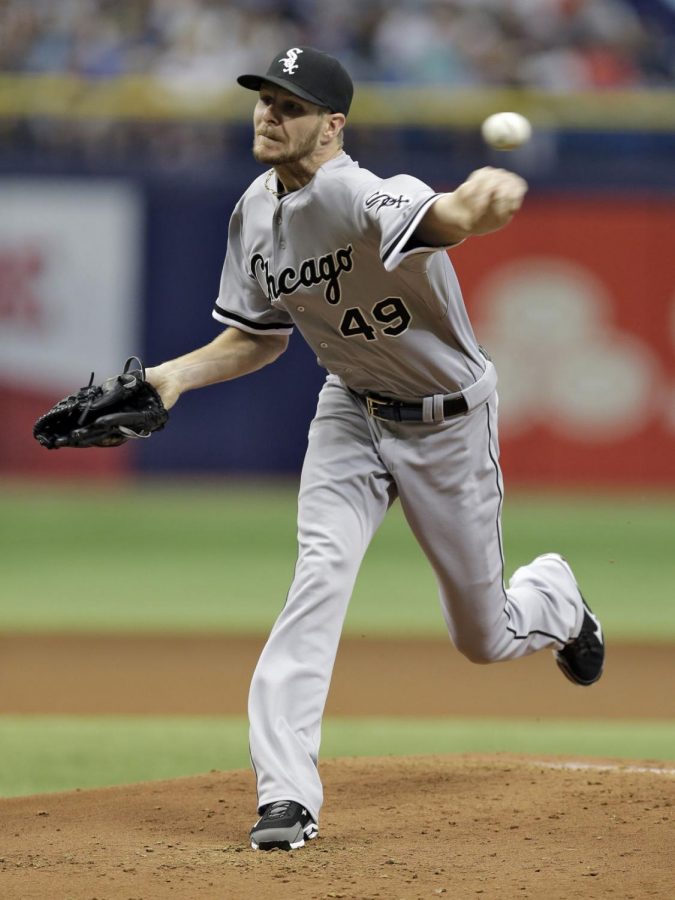 Chris Sale, Chicago White Sox starting pitcher, delivers to the Tampa Bay Rays during the first inning of a baseball game Sunday, June 14, 2015, in St. Petersburg, Fla.