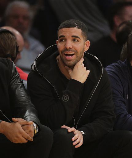 Rapper Drake attends an NBA basketball game between the Los Angeles Lakers and the Toronto Raptors on Nov. 30 in Los Angeles. 
