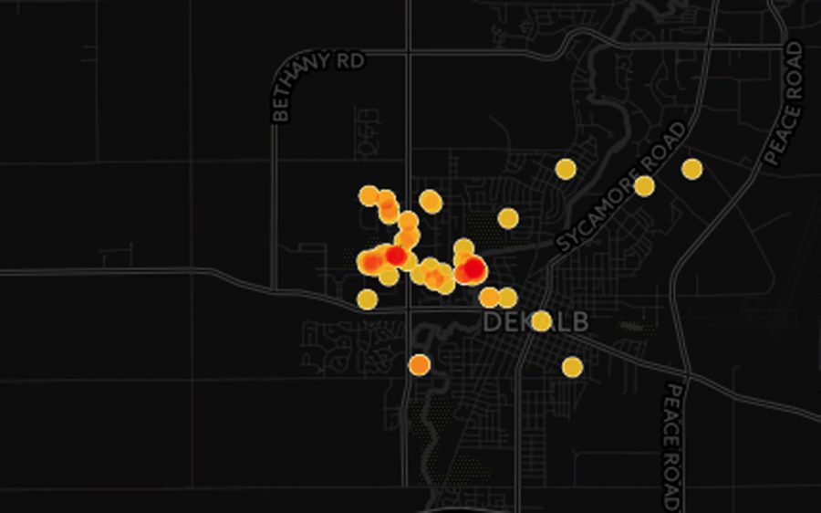A heat map shows where Safe Trek has been used in DeKalb throughout October.