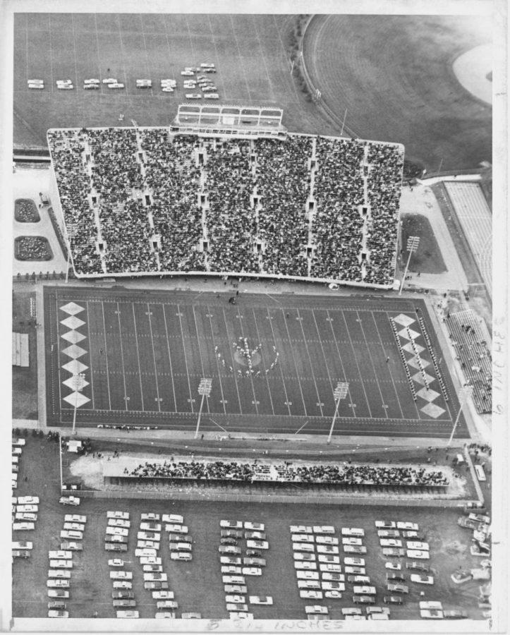 An aerial view of the Huskie Stadium.