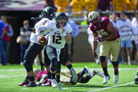 Junior quarterback Drew Hare takes off for a run in a Sept. 26 game against Boston College. Hare went 11-25 in the game, throwing for 81 yards and an interception.