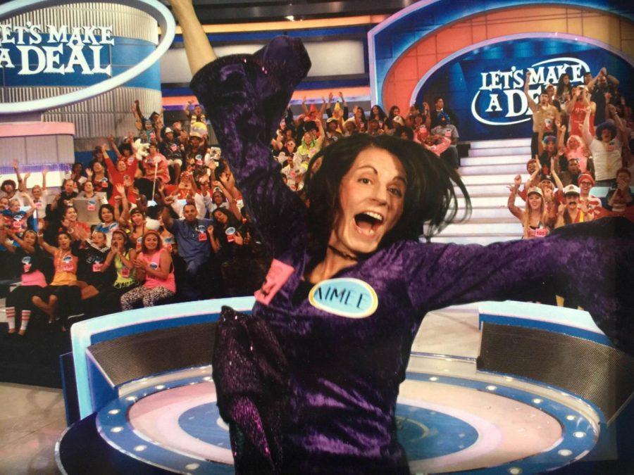 NIU communication instructor Aimee Barrows jumps in excitement on game show “Let’s Make a Deal.” The episode was filmed over the summer and aired Oct. 24. Barrows said she had to keep quiet about winning $1,000 for three months.