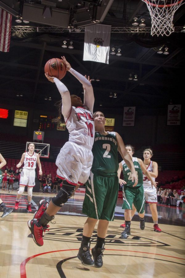 Shavonne Brewer goes for a layup during a Nov. 17 game against Wisconsin Lutheran. The Huskies went on to win 69-42.