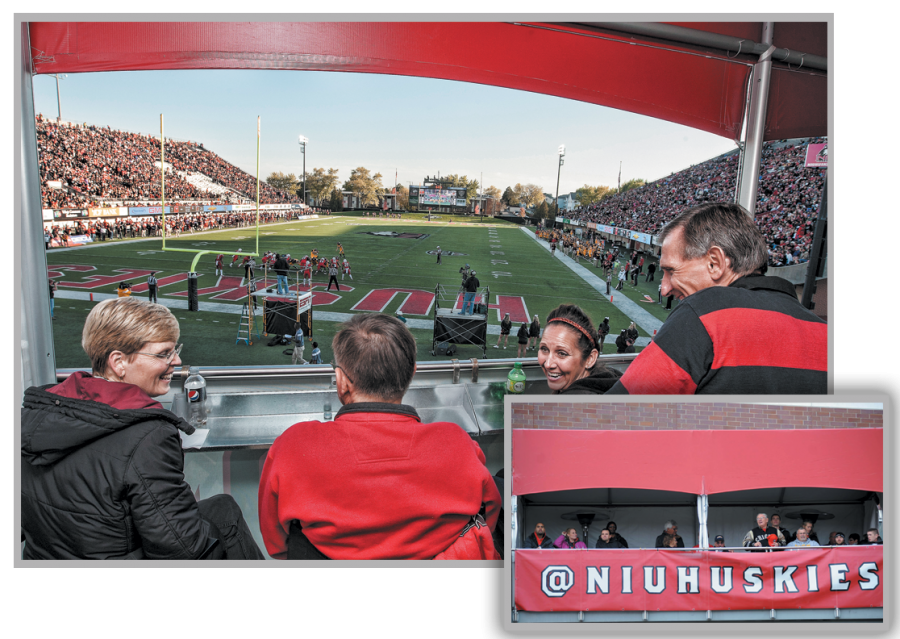 A photo showing the view from the Yordon Center’s Terrace Club ticket package. A 10-person single package for the Terrace Club is $1,500, according to the NIU Huskie Athletic Fund website. Students who went to every home football game in 2015 will be given seats in the Yordon Terrace to watch the Huskie Bowl on April 22, according to an email from Morris White, assistant director of Marketing and Game Experience, on Wednesday.