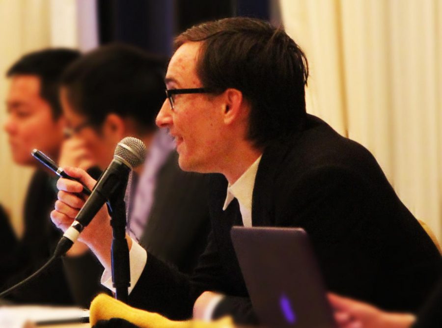 Student Association Senator Timothy Brandner speaks during the SA Senate meeting Jan. 24.