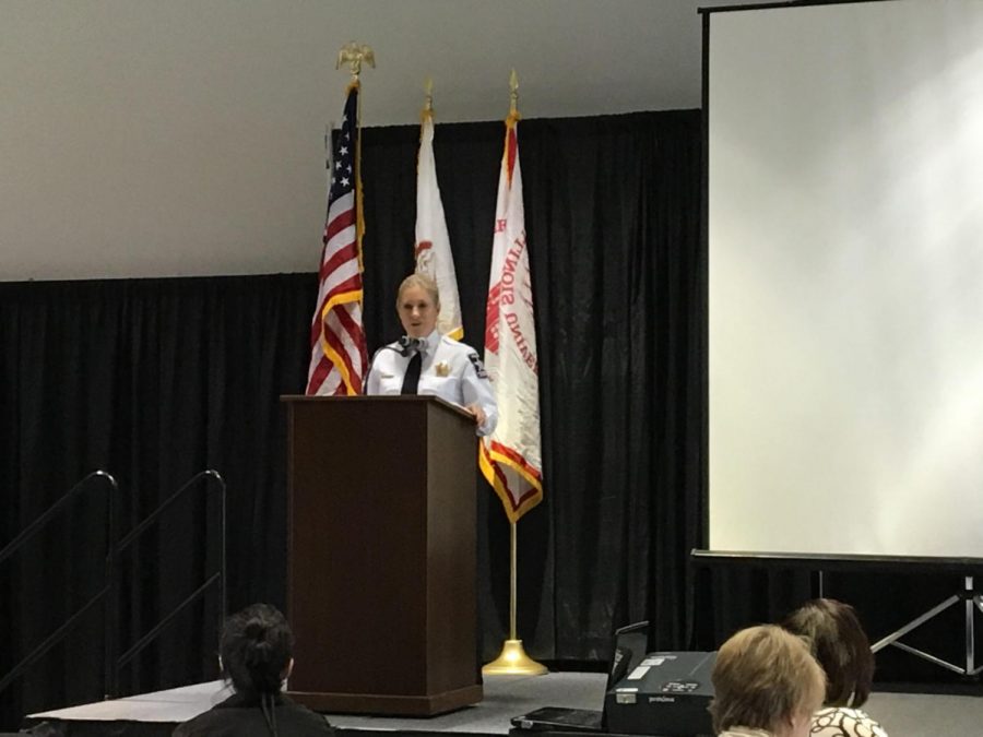 Deputy Police Chief Gloria Graham of the Northwestern University Police Department gives the keynote speech at the “Her-Story: Rising Through the Ranks” event Friday.